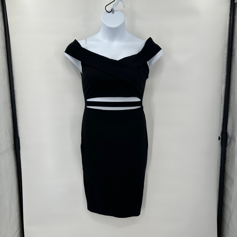 New Windsor Black Off Shoulder Cut Out Bodycon Dress Large Cocktail Party Hoco